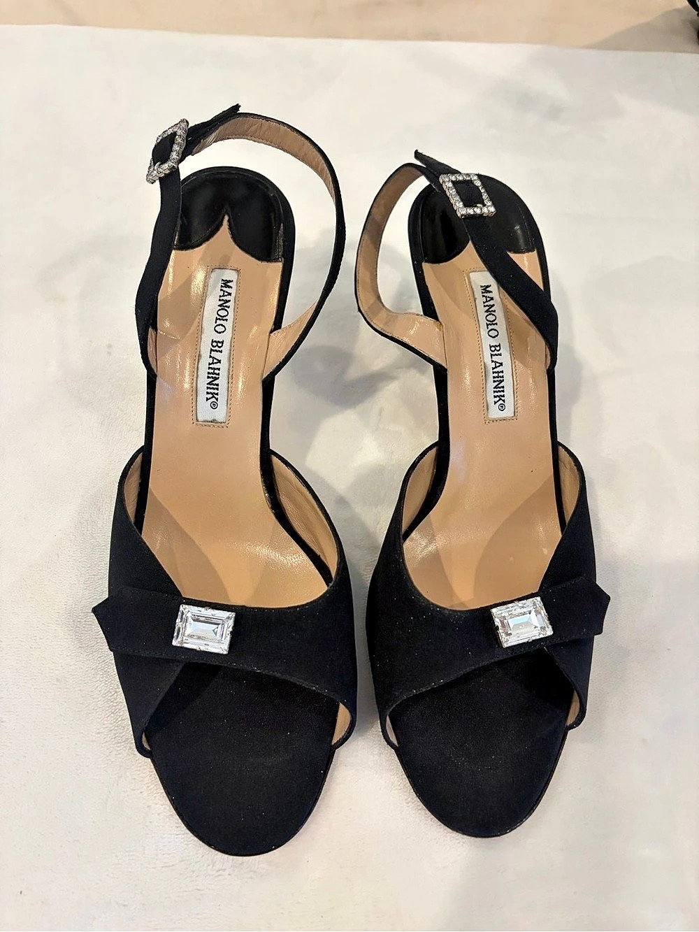 Manolo Blahnik Black Crystal Buckle Heels US 8
